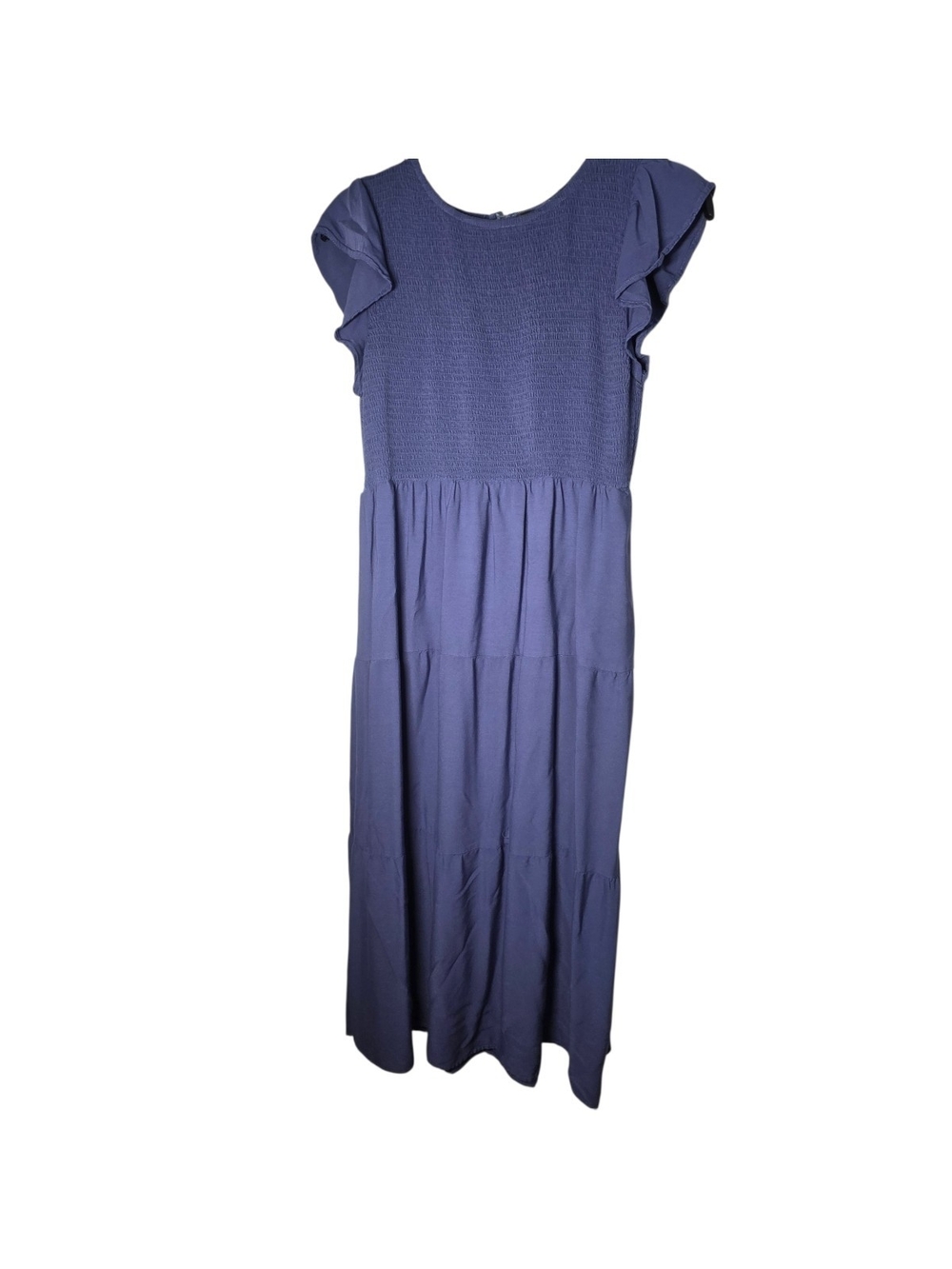 ZESICA Blue Smocked Tiered Milkmaid Maxi Dress Flutter Sleeve Boho Size XL